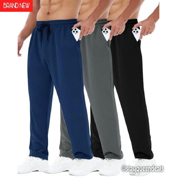 Men's 3-Pack Sweatpants with Pockets, Mesh Open Bottom Joggers, Loose Fit - Picture 2 of 8